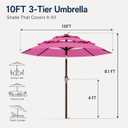 10ft Patio Umbrella, 3-Tier Vented Outdoor Table Umbrella with 8 Sturdy Fiberglass Ribs, Windproof Market Umbrella with Push Button Tilt and Crank, UV Protection for Deck, Pool, Rose Pink