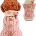 Knitted Dog Sweater for Small Dogs Cats Thick Warm Puppy Clothes Turtleneck Elastic Chihuahua Bulldog Dachshund Outfits(Small, Pink)