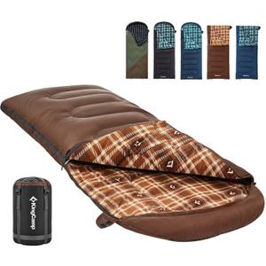 KingCamp Sleeping Bag for Adults, Cold Weather & Warm XL Big and Tall Flannel Sleeping Bags with Compression Sack Portable Waterproof Essentials Gear Accessories for Outdoor Camping (Left Zip, 90" x 35" | 5~39F COFFEE)