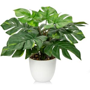 Hollyone Artificial Monstera Plant Faux Monstera Deliciosa Plant Potted Fake Tropical Plants in Pot for Indoor Outdoor Home Decoration