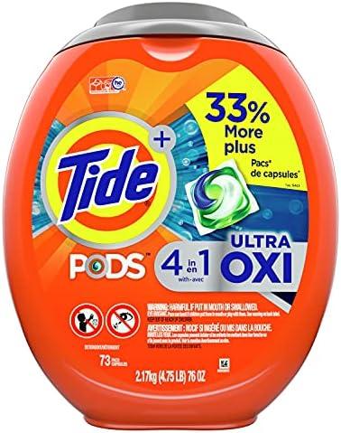Tide PODS 4 in 1 Ultra Oxi Laundry Detergent Soap Pods, High Efficiency (HE), 73 Count, 4 pack