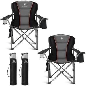 ALPHA CAMP Oversized Folding Camping Chair, Heavy Duty Portable Lawn Chairs with Cooler Bag, Side Pocket & Cup Holder, Folding Chairs for Outside Support 450 LBS