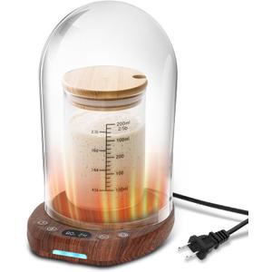 Sourdough Starter Warmer Mat with Glass Dome Precise 1F Thermostat Control (70°-104°F) 0-24H Timer Automatic On/Off Sour Dough Warmer and Glass Cover for Home Baking, Wood Grain