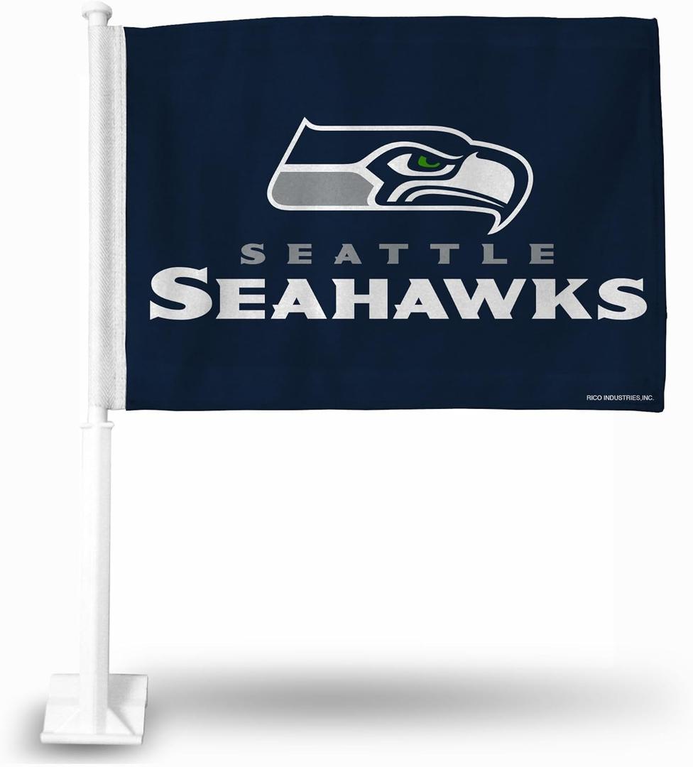 Rico Industries NFL Double Sided Car Flag - 16" x 19" - Strong Pole That Hooks onto Car/Truck/Automobile