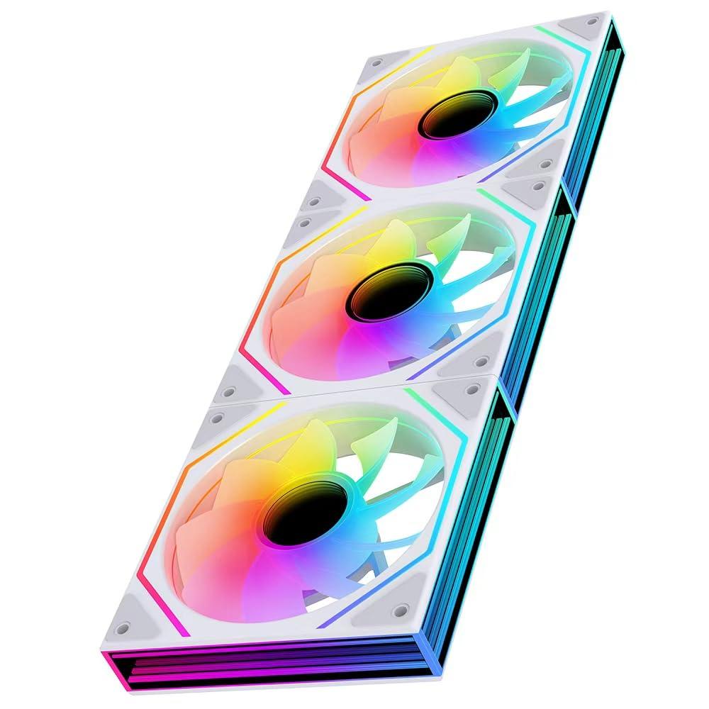 Jungle Leopard Prism6 MAX X3 120mm ARGB PC Case Fan - 3-Sided Infinite Mirror & Axis Infinite Mirror Light Effect800-185010% RPM 120mm PWM Case Fan for PC Case(Triple Pack White Reverse)