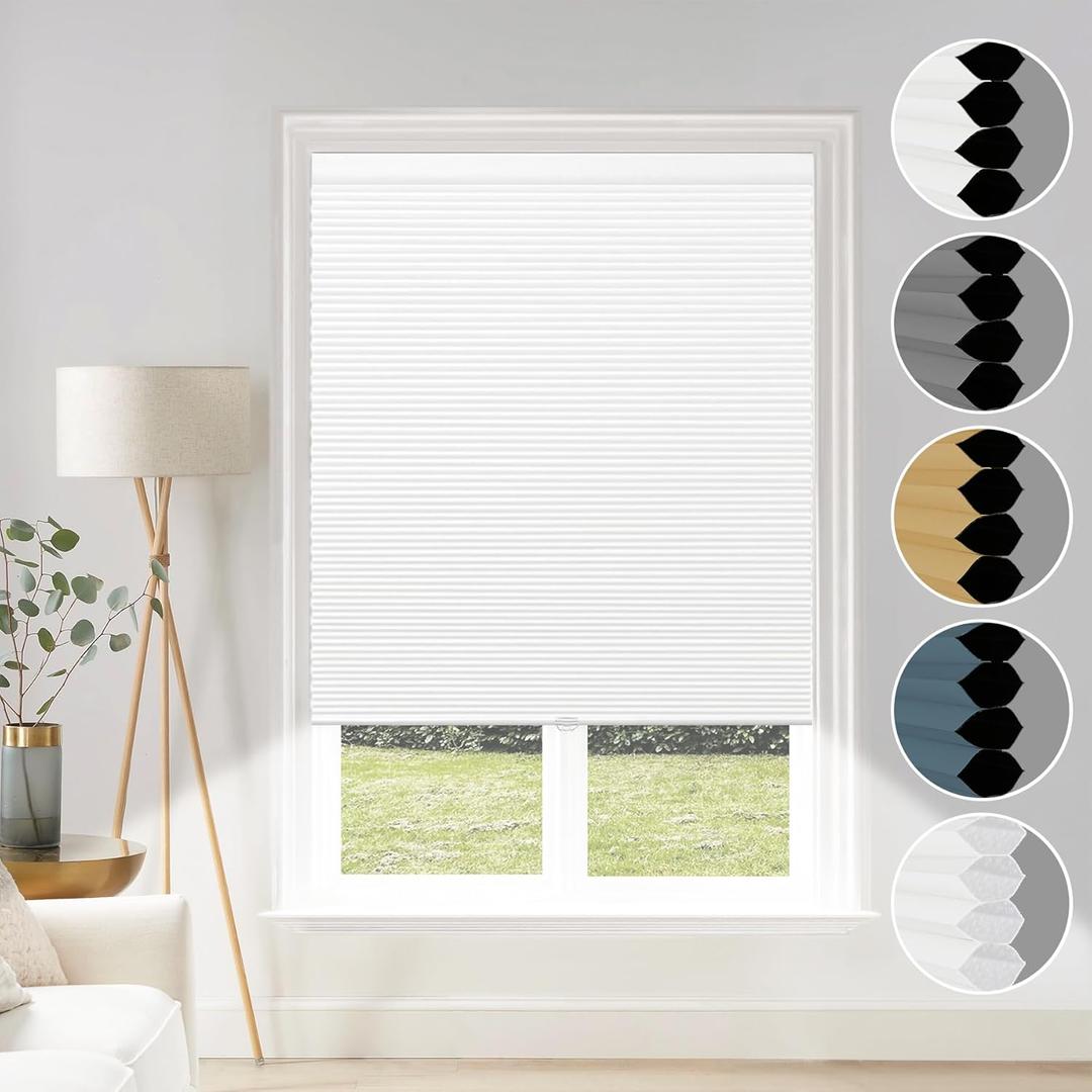 Blackout Shades Cordless Blinds Cellular Fabric Blinds Honeycomb Door Window Shades, 22W x 48H inch,White