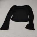 PRETTYGARDEN Women's Long Sleeve Shirts 2025 Fall Crop Going Out Tops Casual Boat Neck Bell Sleeve Ribbed Ruched Y2K Clothes (Large, Black)