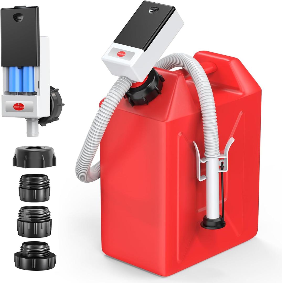 Automatic Fuel Transfer Pump with Auto Stop Sensor Overfill Protection, Fast and Safe Portable Gas Can Pump with 3 Can Adapters & 51'' Extra Long Hose for Oil, Diesel, Gasoline