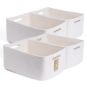 MiniArk Large Storage Baskets for Organizing, Closet Shelf Baskets for Clothes Blanket Towels, Baby Nursery, Toy Bins Box, Woven Rope Baskets, 17 x 13 x 7.5”, 4 Packs Off White