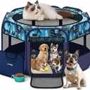48" Large Pop Up Dog Playpen & Whelping Box for Dogs, Portable Foldable Puppy Playpen with Waterproof Bottom, Pet Tent Exercise Pen for Camping/Indoor, Includes Bowl & Carry Bag, Medium-48 x 48 x 24"