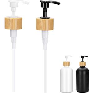 2Pcs Replacement Pumps Dispenser Replacement Pumps for Soap Dispensers Black Plastic Bamboo Dispenser Pumps for Soap, Lotion, Shampoo, Kitchen and Bathroom (Black and White)