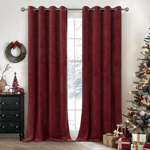 YoungsTex Burgundy Velvet Blackout Curtains for Living Room, 96 Inch Length Thermal Insulated Winter Drapes with Grommet Privacy Chirstmas Decor for Dining Bedroom, 2 Panels, 52 X 96 Inch