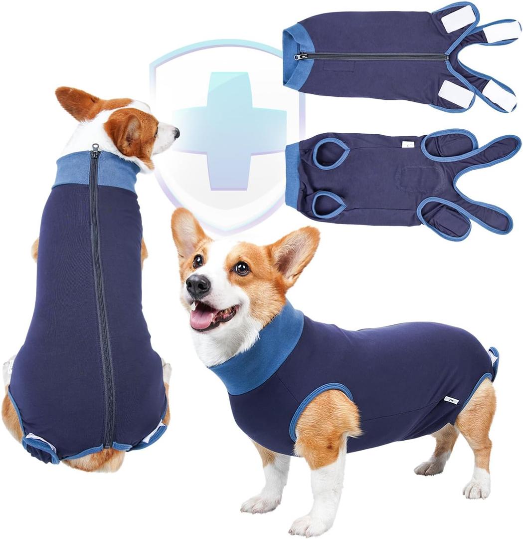 Breathable Dog Surgery Recovery Suit for Male/Female, Professional Dog Recovery Onesie with Zipper After Spay Abdominal Wounds, Anti Licking Cone E-Collar Alternative (back:17.7"21.6" Weight:2744lb) Large