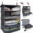 Stow-N-Go Portable Hanging Travel Shelves, Packing Organizer for Luggage. Carry on Closet for Clothes. Expandable Packing Cube. Travel Essentials. Dak Gray - XL