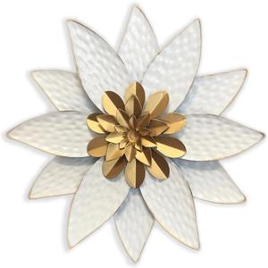 Metal Flower Wall Art Decor,10" Rustic Modern Antique Floral Sculpture, Distressed Iron Wall Hanging Home Decoration Accent Artworks for Indoor Kitchen Bedroom Living Office Outdoor Garden Patio (38C-White)