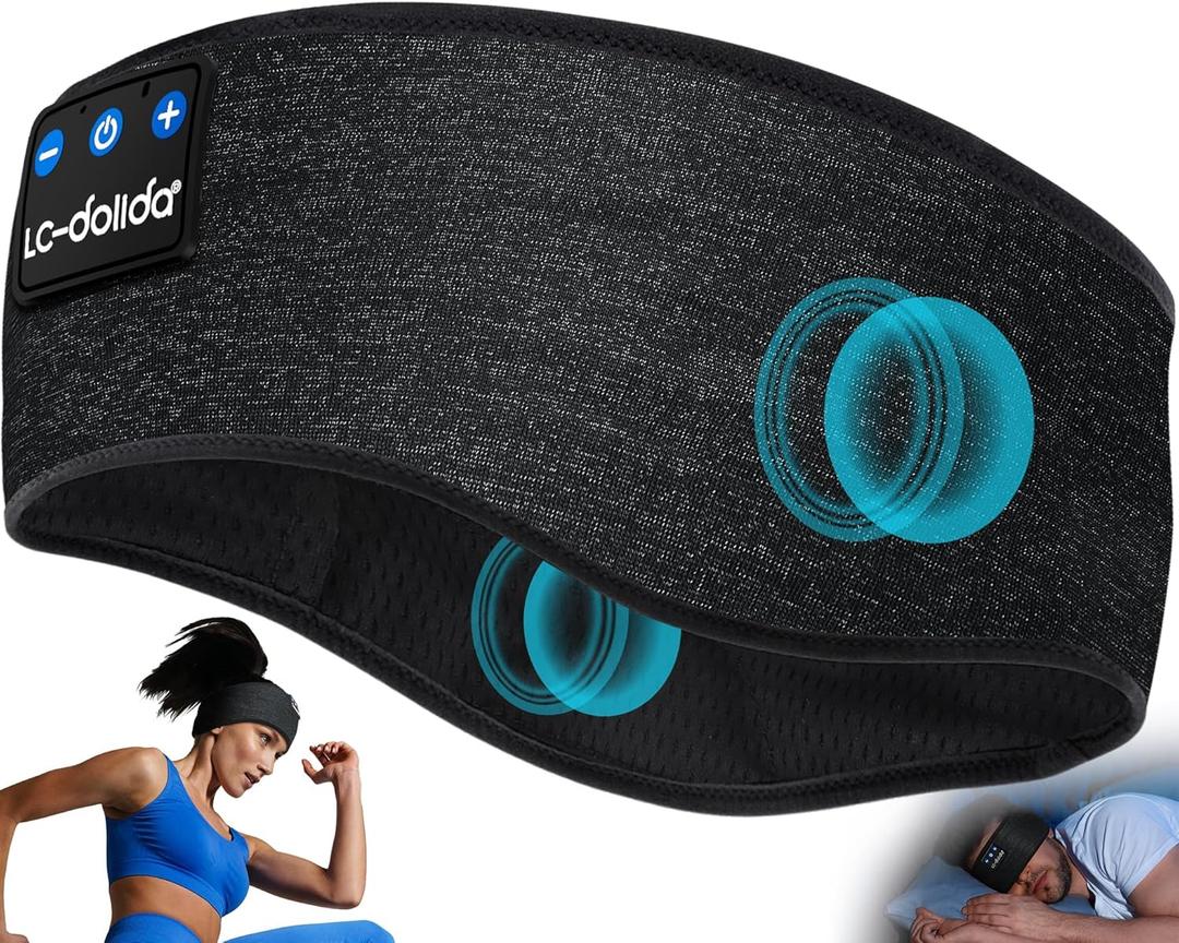 LC-dolida Headphones Headband Bluetooth Sleep Headphones for sleeping Music Band Cozy Sleep Mask Headphones with Thin HD Stereo Speakers Perfect for Side Sleepers,Sport,Travel Best Gifts for Men Women (Black.)
