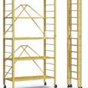 5 Tier Foldable Storage Shelves, Expandable Folding Shelving Units with Wheels, Changeable into 2 Shelf Units, Collapsible Adjustable Storage Rack Metal Shelves for Storage, Pantry, Garage, Gold