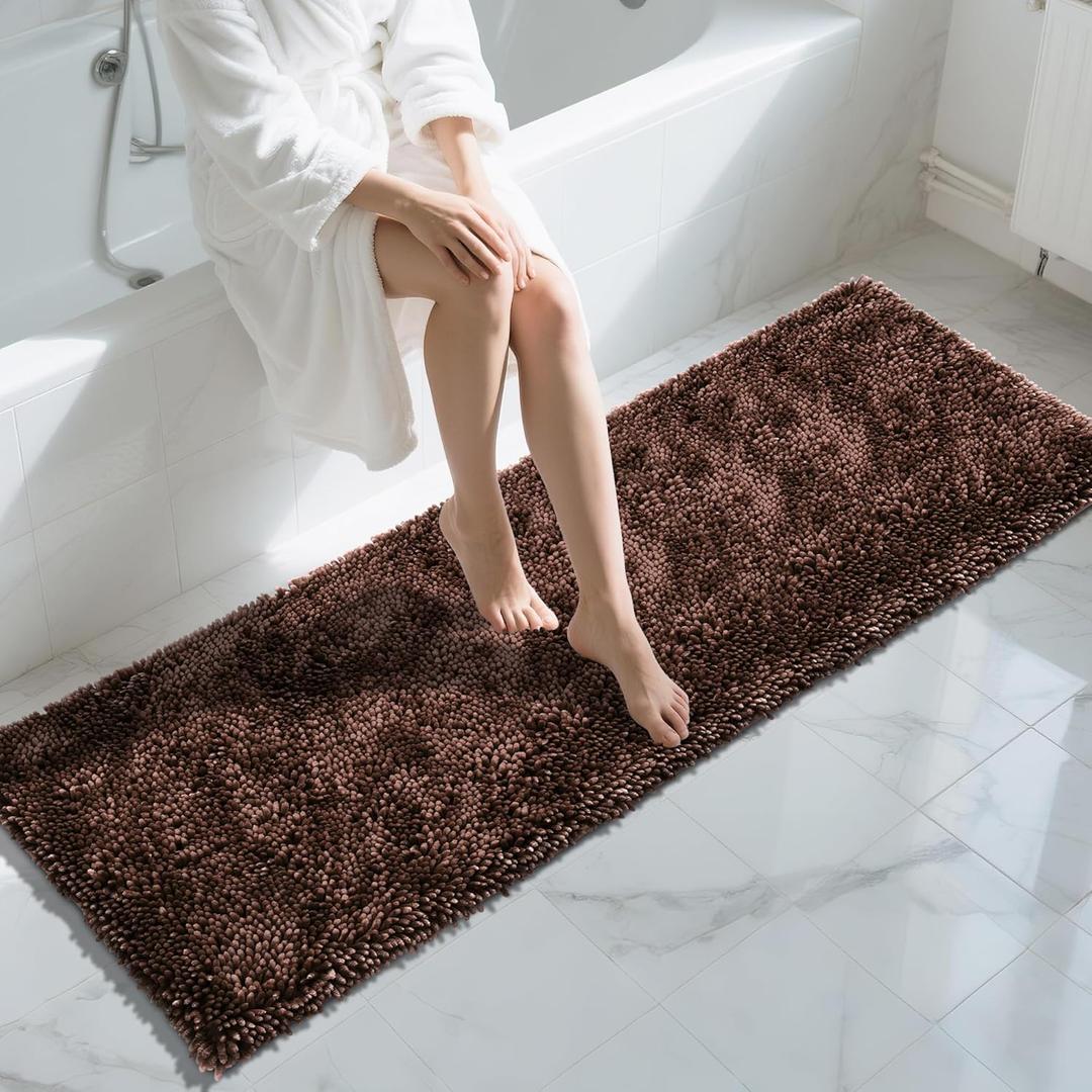 Yimobra Long Bathroom Rugs Runner 70x24 Inch, Extra Thick Soft Absorbent Chenille Bath Mat, Non Slip Machine Washable, Quick Dry Bath Rugs for Bathroom Floor, Tub and Shower, Brown