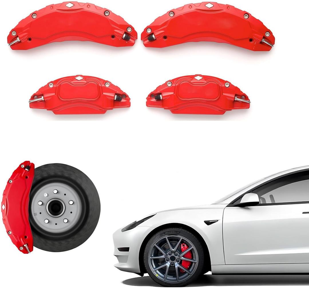 Brake Caliper Covers Set of 4 Compatible with Tesla model 3 Accessories2017-2023 18 Inch 19 Inch Wheel Hub Size Red Brake Caliper Covers Model 3 Caliper Covers (red)