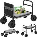 NIUXX Garden Kneeler and Seat with 360 Wheels: 3-in-1 Rolling Garden Stool with Extendable Legs - Foldable Garden Seat with Thick Pad & Tool Pouches - Heavy Duty Gardening Bench for Seniors