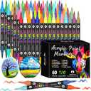 120 Colors Acrylic Paint Markers, 60 Pack Dual tips Acrylic Paint Pens for Rock Painting, Canvas, Wood, Glass, Ceramic, Fabric, Plastic, Egg & Scrapbook. Soft Brush Tips Paint Pens and Paint Markers