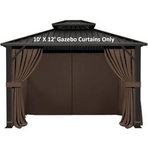 Gazebo Universal Replacement Privacy Curtain - Hugline 10' x 12' Outdoor Waterproof 4-Panels Gazebo Side Wall with Zipper (Curtain Only, Brown)