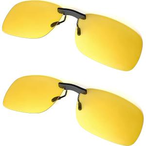 BLUE CUT Clip on Polarized Night Vision, Driving Sunglasses UV 400 Blocker To Wear Over Prescription Glasses