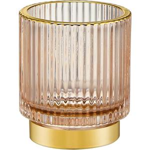 Makeup Brush Holder Organizer,Toothbrush Holders,Desk Pen Pencil Holder,Multifunctional Vintage Glass Brush Cup(A3-33-US) (Small, Pink)