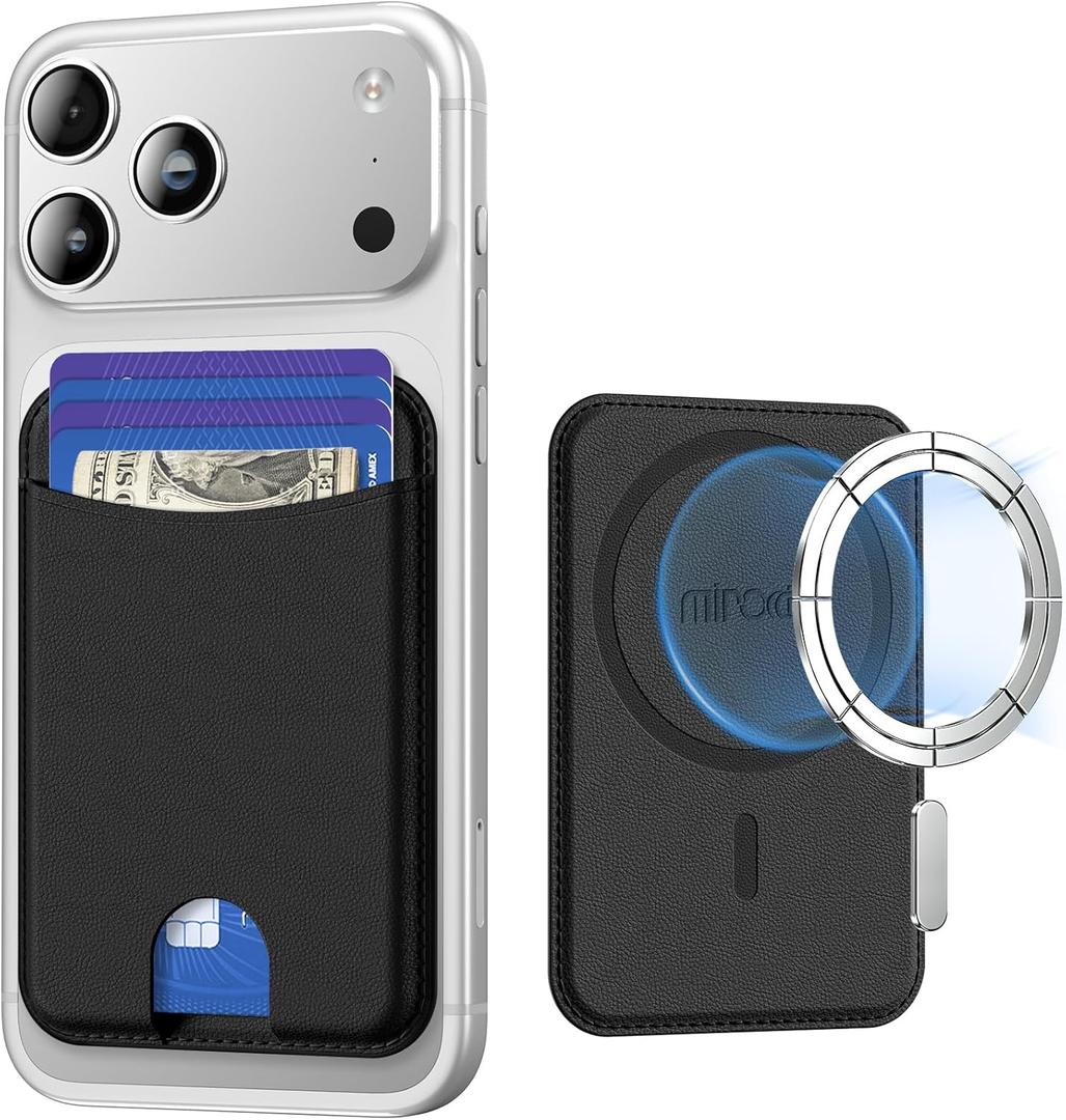 Miroddi for Magsafe Wallet, Magnetic Card Holder for iPhone 17/16/15/14/13/12 Series, Leather Magnet Phone Wallet Fit 4 Cards 3 Cash, Ultra-Thin, RFID Blocking, Black