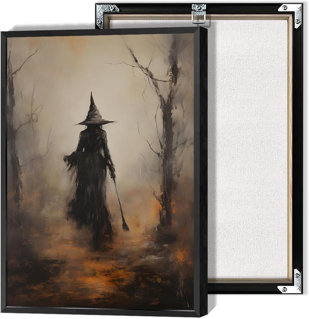 HQPCNGZ Vintage Rustic Witch In The Forest Posters Spooky Halloween Canvas Wall Art Funny Gothic Dark Academia Prints Painting For Home Bedroom Dorm Wall Decor 12x16in Unframed