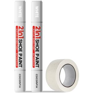 cocomfix 2-in-1 White Shoe Paint Marker, 2 Pack Shoe Polish Instant Whitens Yellowed Midsoles & Fixes Stains, Waterproof Permanent Protective Sneaker Whitener Pen for Leather, Foam, Fabric, Rubber