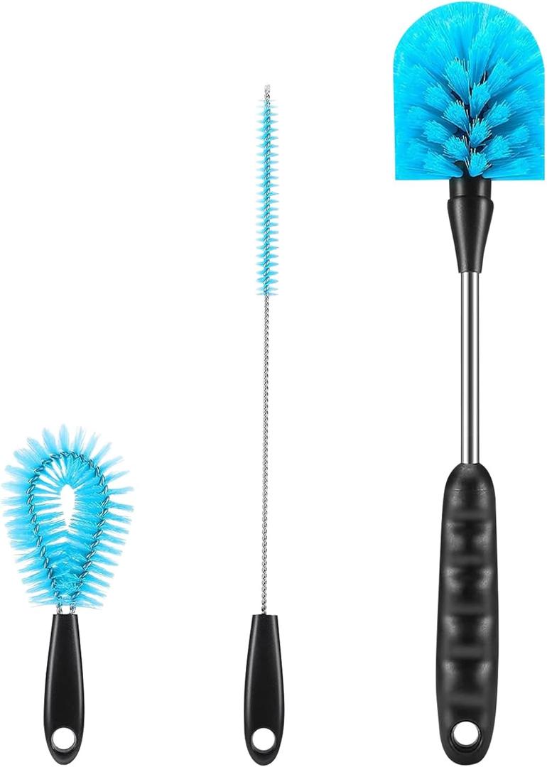 Bottle Brush Set of 3, 12.2" Stainless Steel Long Handle Bottle Cleaning Brushes for Water Bottles, Baby Bottles, Coffee Cups, Flasks, Cup Lid Cleaning Brush