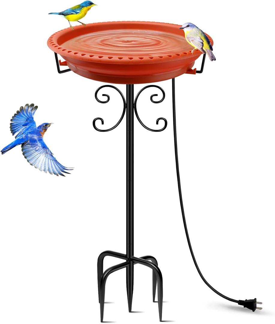 Daoeny Heated Bird Baths for Outdoors, Upgraded 100W Thermostatically Controlled Heated Bird Bath with 5-Prong Metal Base, Heated Bird Bath for Outside Winter Garden Patio Yard Lawn(Terracotta)