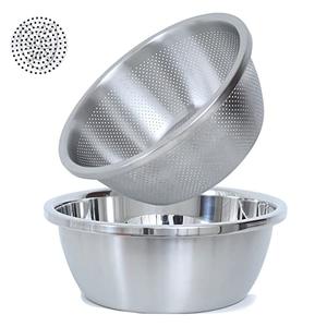 304 Stainless Steel Microporous Colander,2QT Large Capacity with Mixing Bowl For washing vegetables, fruit and rice and for draining cooked pasta(2PC)