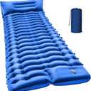 FUN PAC Camping Sleeping Pad with Pillow Built-in Foot Pump Inflatable Sleeping Mat Compact for Camping Backpacking Hiking Traveling - Blue