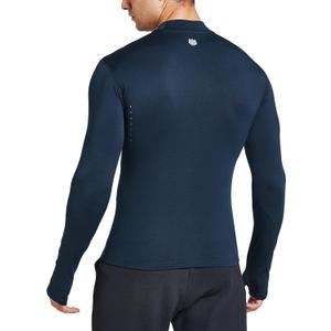 FitsT4 Sports Men's Thermal Shirt Fleece Lined Mock Neck Base Layer Tops (Medium, Navy)