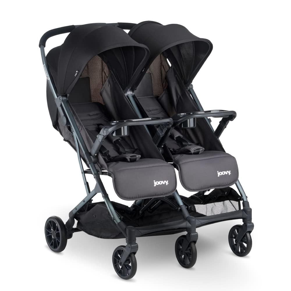 Joovy Kooper X2 Side-by-Side Double Stroller Featuring Dual Snack Trays, One-Handed Fold, Multi-Position Reclining Seats, Adjustable Leg Rests, and 2 Zippered Pockets for Storage, Forged Iron MFD 11/03/2025