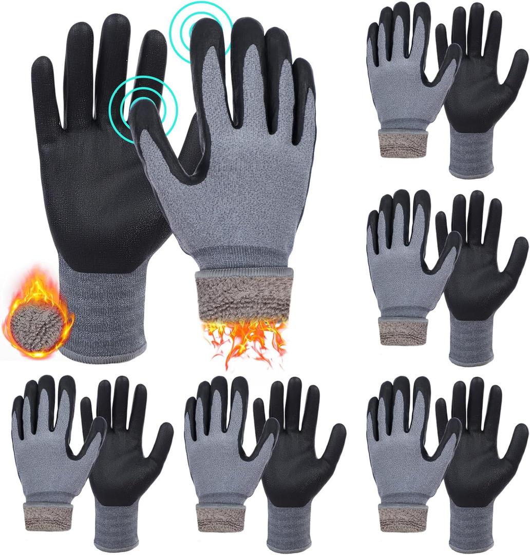 Vesici 6 Pairs Winter Work Gloves Waterproof Touchscreen for Men Women Nitrile Non Slip Freezer Gloves for Outdoor (Large, Grey)