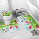 4 Pcs Easter Shower Curtain Set with Non-Slip Rugs, Toilet Lid Cover and Bath Mat, Cute Rabbit Ear Colorful Easter Eggs Shower Curtains with 12 Hooks (Green)