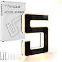 ISUNMEA 6.7 Inch Solar Lighted House Numbers for Outside, Light Up Waterproof LED Address Signs for Houses, Backlit Illuminated Exterior Modern House Numbers Light (5-Black, 6.7IN)
