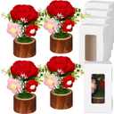 4 Pcs Handmade Rose Crochet Rose Bouquet Knitted Creative Potted Plant Handmade Crochet Flowers Creative Thank You Gifts for Mother's Day Never Wilt Artificial Flower