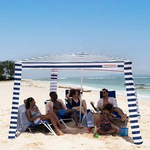CoolCabana Beach Shade Tent - Easy Setup, UPF 50+ Protection, Large & Medium Sizes, Compact & Wind Resistant - Beach Cabana for The Whole Family - Navy Stripes, Large