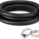 1 Inch Pond Tubing 10ft Flexible PVC Corrugated Pond Hose with 2 Stainless Steel Hose Clamps, Kink-Proof Black Plastic Pump Tubing for Garden Ponds, Waterfalls, Filters & Drainage