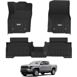 3W Floor Mats Fit for Toyota Tacoma Hybrid 2024 2025 2026, TPE All Weather Custom Fit Floor Liner for Tacoma Accessories 1st and 2nd Row Full Set Car Mats Easy Clean, Black(Only for Hybrid)