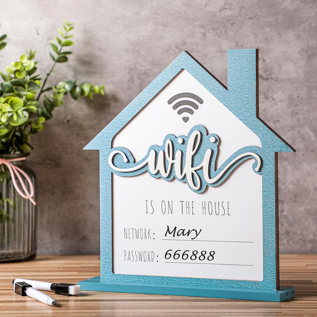 Yookeer Wifi Password Sign for Home Wooden Wifi Sign with Board Erasable Pen for Home Business Guest Bedroom Restaurant Supermarket Office