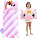 Kid Sleeping Bag with Pillow - Larger Nap Mat - Plush Slumber Bag for Boys Girls Daycare Preschool Kindergarten Birthday Gift Travel Sleepover Ages 3-12 Years