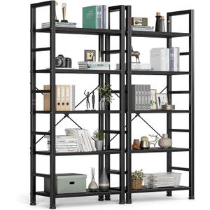 DUMOS 5 Tier Book Shelf Tall Modern Bookcase Set of 2 for Books, CDs, Movies, Storage and Organization Bookshelf Industrial Home Decor for Bedroom Office Kitchen Living Room, Black