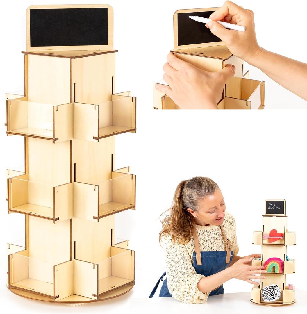 ODOXIA Sticker Display Stand | Tabletop Rotating Stand Wood | Sticker Display Stand for Vendors | Retail Organizer Rack | Sticker Holder Organizer Display | Greeting Cards