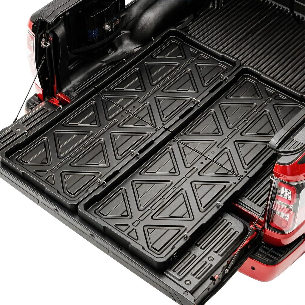 KOKSHELY Slide-Out Truck Bed Tray, 61.72" Lx 46.25" W Size Truck Bed Organizer Tray for 57+ Long Beds, Sliding Truck Cargo Tray Fits Most Full-Size Pickups, with Elastic Cargo Net & Open Hooks