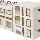 StorageWorks 6-Pack Bed Sheet Organizers and Storage, Foldable Bedsheet Holder for Linen Closet, Bedding Container with Handle, Beige, 15" D x 12"W x 5"H (17L)